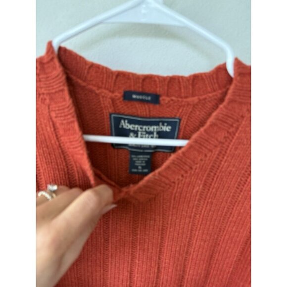 Abercrombie Fitch Vintage 100% Wool Sweater Pullover Men XL Casual Preppy Orange - Picture 2 of 4